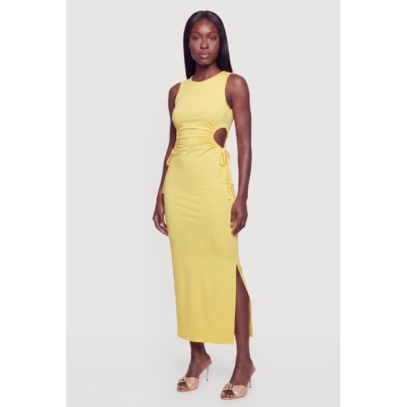 Women's Drawstring Side Detail Side Slit Maxi Dress