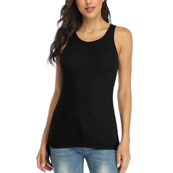 Women's Drawstring Side Tank Tops Casual Crewneck Sleeveless UnderShirts Tops