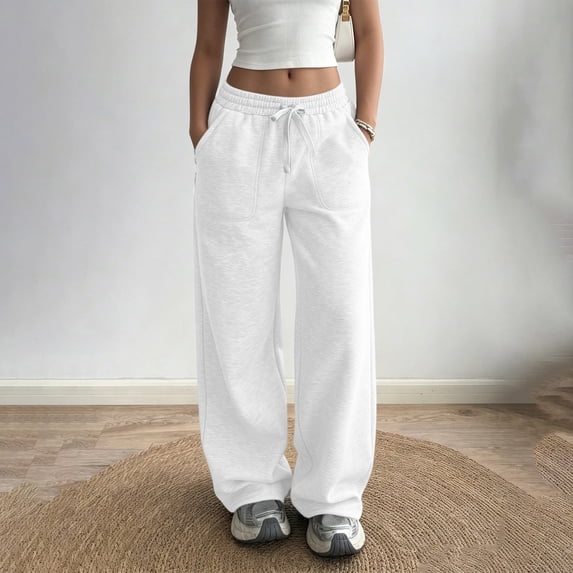 Women's Drawstring Sweatpants Baeitkot Women's Fashion Casual Solid Color Drawstring Sweatpants with Pockets White M