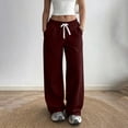 thumbnail image 1 of Women's Drawstring Sweatpants Baeitkot Women's Fashion Casual Solid Color Drawstring Sweatpants with Pockets Wine M, 1 of 8