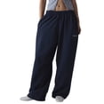 thumbnail image 1 of Women's Drawstring Sweatpants Low Rise Baggy Wide Leg Pants with Pockets Navy Blue XL, 1 of 9