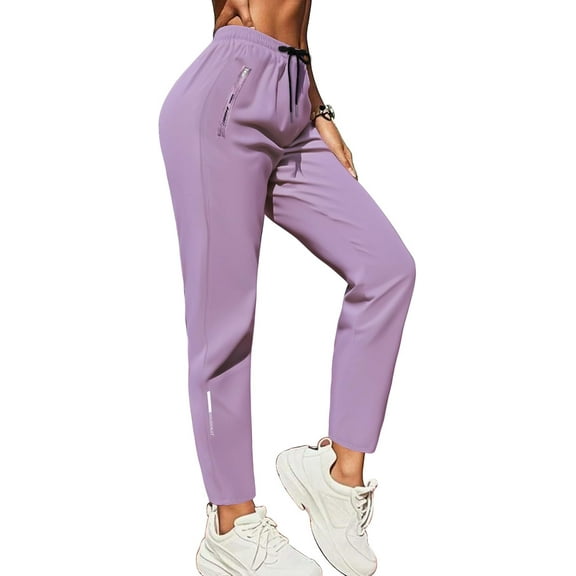 Women's Drawstring Sweatpants Quick Dry Stretch Loose Casual Pants with Zipper Pockets for Running Yoga Workout