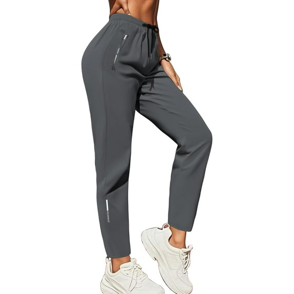 Women's Drawstring Sweatpants Quick Dry Stretch Loose Casual Pants with Zipper Pockets for Running Yoga Workout