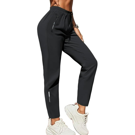 Women's Drawstring Sweatpants Quick Dry Stretch Loose Casual Pants with Zipper Pockets for Running Yoga Workout