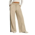 thumbnail image 1 of Women's Drawstring Sweatpants Side Stripe Pants Wide Leg Track Pants with Pockets Khaki L, 1 of 4