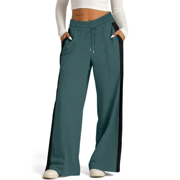 Women's Drawstring Sweatpants Side Stripe Pants Wide Leg Track Pants with Pockets Turquoise XL