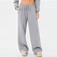 thumbnail image 1 of Women's Drawstring Sweatpants Wide Leg Thermal Winter Warm Baggy Sweat Pants with Pockets Light Gray M, 1 of 5