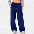 thumbnail image 1 of Women's Drawstring Sweatpants Wide Leg Thermal Winter Warm Baggy Sweat Pants with Pockets Navy L, 1 of 5