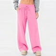 thumbnail image 1 of Women's Drawstring Sweatpants Wide Leg Thermal Winter Warm Baggy Sweat Pants with Pockets Pink M, 1 of 8