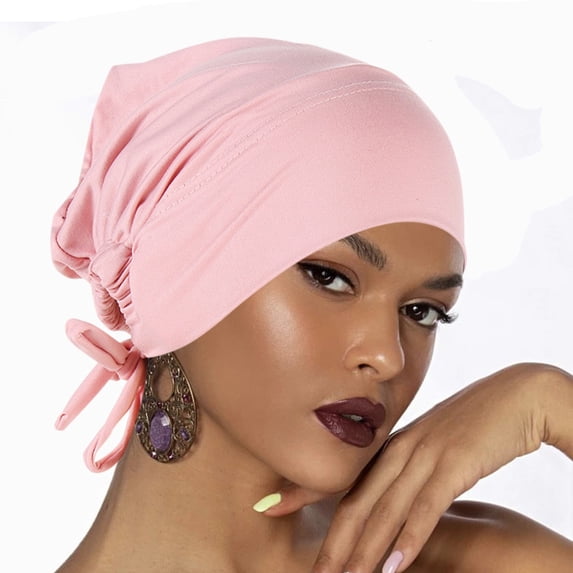 Women's Drawstring Turban Cap, Liner Cap for Cancer Chemotherapy, Muslim Head Wrap for Comfort, Medical Use, and Daily Modest Wear, Soft and Adjustable-Pink