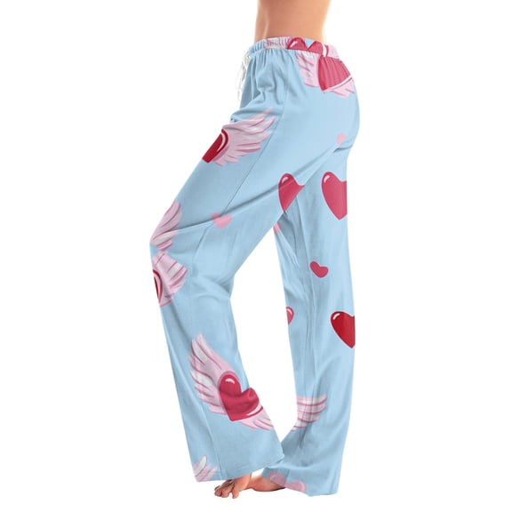 Women's Drawstring Valentine's Day Printed Casual Pants, Elastic Waist Lounge Pants for Women, Holiday Themed Sleepwear Pajama Pants, Comfortable Fit,Deep Red,S
