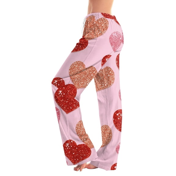 Women's Drawstring Valentine's Day Printed Casual Pants, Elastic Waist Lounge Pants for Women, Holiday Themed Sleepwear Pajama Pants, Comfortable Fit,Hot Pink,S