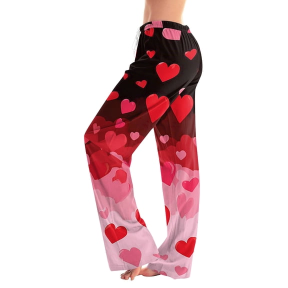 Women's Drawstring Valentine's Day Printed Casual Pants, Elastic Waist Lounge Pants for Women, Holiday Themed Sleepwear Pajama Pants, Comfortable Fit,Hot Pink,L