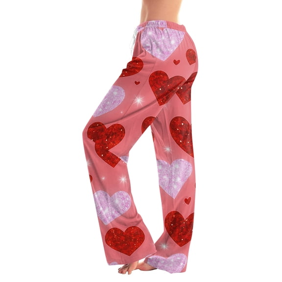 Women's Drawstring Valentine's Day Printed Casual Pants, Elastic Waist Lounge Pants for Women, Holiday Themed Sleepwear Pajama Pants, Comfortable Fit,Light pink,M
