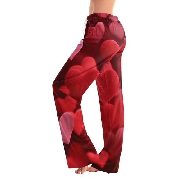 Women's Drawstring Valentine's Day Printed Casual Pants, Elastic Waist Lounge Pants for Women, Holiday Themed Sleepwear Pajama Pants, Comfortable Fit,Pink,S