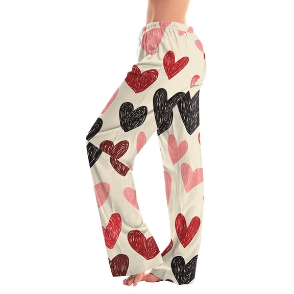 Women's Drawstring Valentine's Day Printed Casual Pants, Elastic Waist Lounge Pants for Women, Holiday Themed Sleepwear Pajama Pants, Comfortable Fit,Red,M