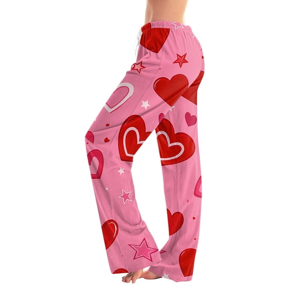 Women's Drawstring Valentine's Day Printed Casual Pants, Elastic Waist Lounge Pants for Women, Holiday Themed Sleepwear Pajama Pants, Comfortable Fit,Vermilion,M