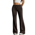 thumbnail image 1 of Women's Drawstring Waist Bell Bottom Flare Leg Sweatpants Sports Causal Pants,Coffee S, 1 of 5