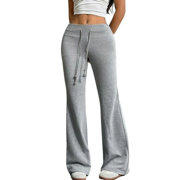 Women's Drawstring Waist Bell Bottom Flare Leg Sweatpants Sports Causal Pants,Gray M