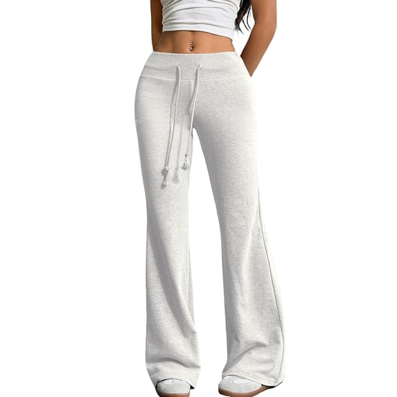 Women's Drawstring Waist Bell Bottom Flare Leg Sweatpants Sports Causal Pants,Light Gray M