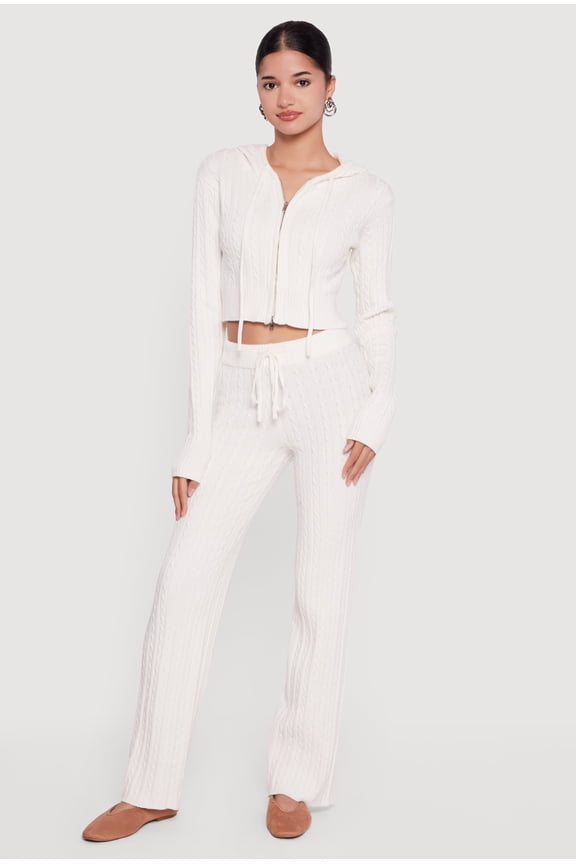 Women's Drawstring Waist Cable Knit Bootcut Pants