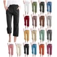 thumbnail image 1 of Women's Drawstring Waist Capri Pants，Casual Cropped Trousers with Pockets for Summer and Everyday Wear,Black,Women's Capri L, 1 of 5