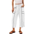 thumbnail image 1 of Women's Drawstring Waist Capris Sweat Pants Wide Leg Elastic Waist Casual Cropped Trousers with Multi Pockets White S, 1 of 8