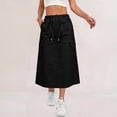thumbnail image 1 of Women's Drawstring Waist Cargo Midi Skirt, Casual Solid Color Long Skirt with Pockets, Relaxed Fit Utility Skirt for Daily Outdoor Work Wear 02-Black XXL, 1 of 5