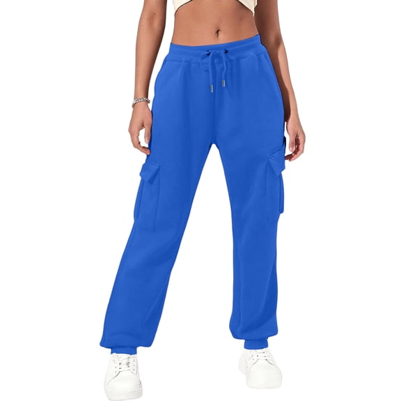 Women’s Drawstring Waist Cargo Sweatpants with Pockets Loose Fit Casual Straight Leg Trousers for Everyday Wear