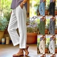 thumbnail image 1 of Women's Drawstring Waist Casual Pants in Breathable Cotton Linen Blend Comfortable Straight Leg Long Trousers, 1 of 4
