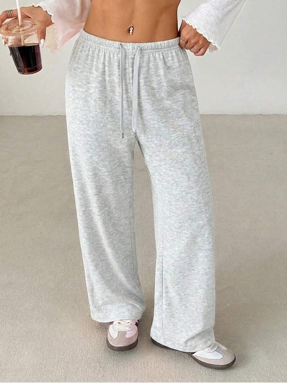Women's Drawstring Waist Loose Fit Pants, Wide Leg Knit Trousers for Petite Women, Everyday & Casual Wear