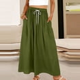 thumbnail image 1 of Women's Drawstring Waist Maxi Skirt Vintage Lightweight Summer Casual Flowy A-Line Skirt with Pockets Green XL, 1 of 5