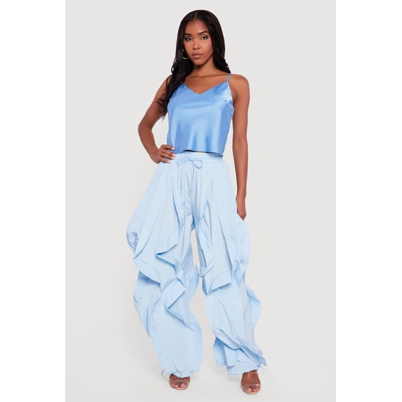 Women's Drawstring Waist Ruffle Parachute Pants