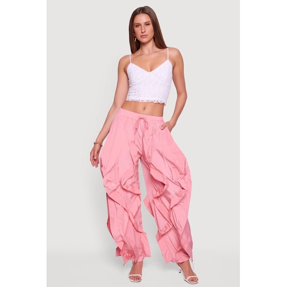 Women's Drawstring Waist Ruffle Parachute Pants