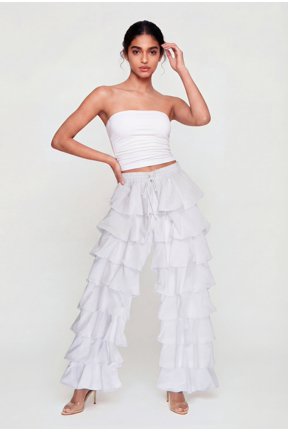 Women's Drawstring Waist Ruffle Tiered Casual Pants