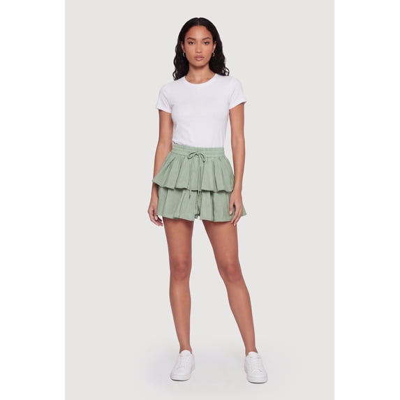 Women's Drawstring Waist Ruffle Tiered Skort