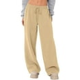 thumbnail image 1 of Women's Drawstring Waist Straight Streetwear Long Wide Leg Pants Casual Loose Baggy Workout Sweatpants Sports Trousers, 1 of 6