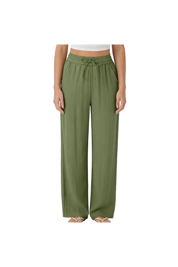 Women's Drawstring Waist Wide Leg Pants Trousers Slacks, Soft Brushed Fabric Relaxed Fit Lounge Pants, Casual Comfy Everyday Wear for Women, Travel Essentials | Aestivo,Army Green L