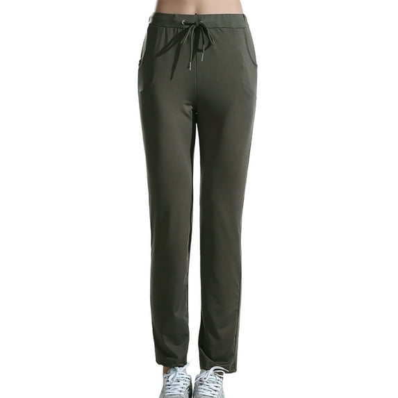 Women's Drawstring Yoga Pants - Elastic High Waist Skinny Leggings with Pockets for Workout Running Trousers, Green-a, S