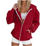 Womens Drawstring Zip Up Hoodies Fall Fashion Vintage Y2K Oversized Fleece Lined Sweatshirt with Pockets Casual Streetwear