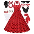 thumbnail image 1 of Women's Dress 1950s Polka Dress Set Audrey Vintage-Inspired Cocktail Halter Swing Dress with Accessories 10PCS, 1 of 8