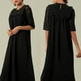 thumbnail image 1 of ebukurty Black Dresses for Women Lace Casual Round Neck Short Sleeve, Sizes M-XL, 1 of 5