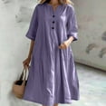 thumbnail image 1 of Women's Dress, Casual Short Sleeve Round Neck Mid Length Dress, Solid Color Polyester Day Dress, 1 of 6