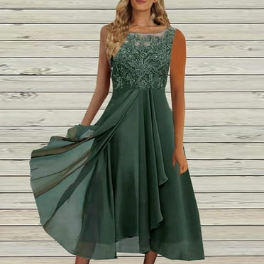 Women's Dress Chiffon Elegant Lace Patchwork Dress Cut-out Long Dress ...