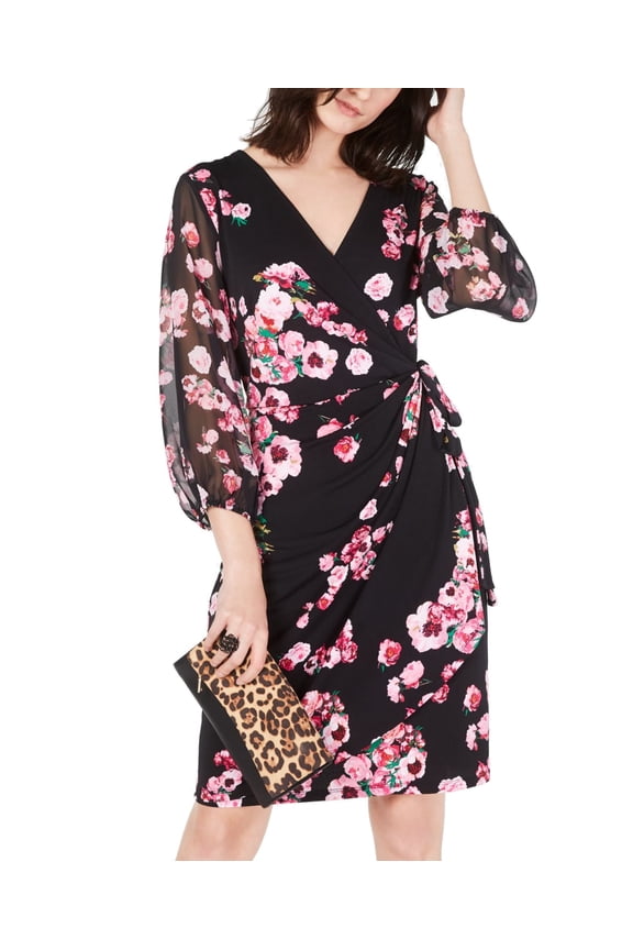 Women's Dress Classic A-Line Floral Faux Wrap Chiffon XL