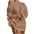 thumbnail image 1 of Women's Dress European and American Casual Off Shoulder Womens Lantern Sleeves Knitted Woolen Dress Cute Party Long Sleeve Fall Sweaters for Women Solid Dress Sweater Skew Collar Dresses, 1 of 5