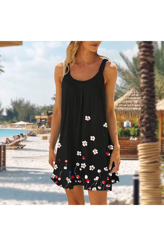 Women's Dress, Fashion Casual Sleeveless Loose Non Positioning Printing Elasticity Dress for Women, Stretchy Comfortable Homewear and Daily Wear Tunic for Casual Occasions