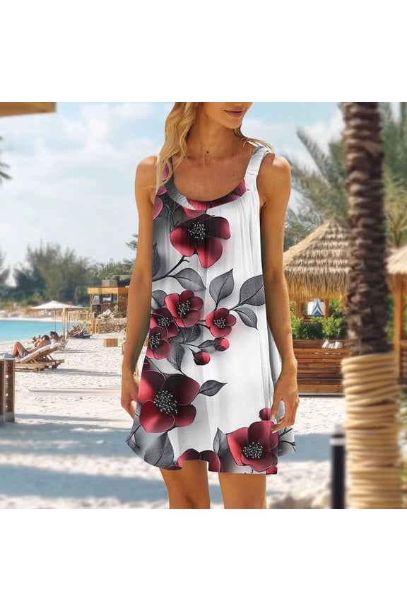 Women's Dress, Fashion Casual Sleeveless Loose Non Positioning Printing Elasticity Dress for Women, Stretchy Comfortable Homewear and Daily Wear Tunic for Casual Occasions