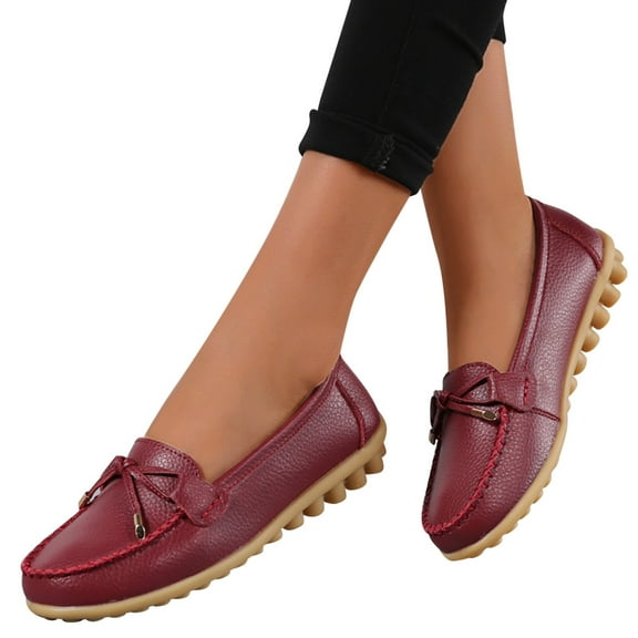 Women's Dress Leather Loafers Casual Slip On Work Shoes Comfortable Non Slip Wide Width Driving Flats