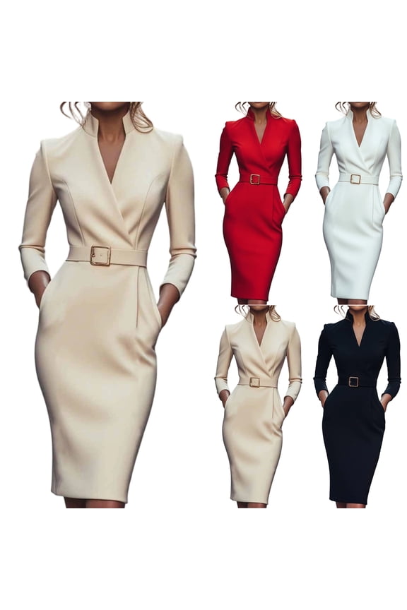 Women's Dress Long Sleeve French Style Chic Elegant Waist Cinching Blazer Dress for Office Commuting Spring Fall,Beige,M